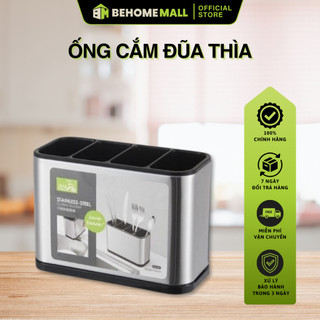 Ống cắm đũa thìa BEHOMEMALL dụng cụ để đũa thìa dao kéo bọc inox chia 4 ngăn sang trọng tiện lợi