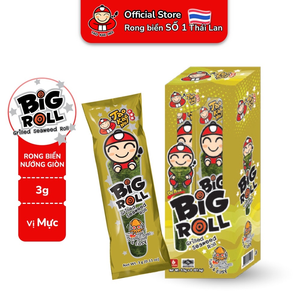 [MUA 3 HỘP TẶNG 1 GÓI Super Crisp 12G] Rong Biển TaoKaeNoi BIG ROLL (3g) Nhiều Vị (6 Gói/Hộp)