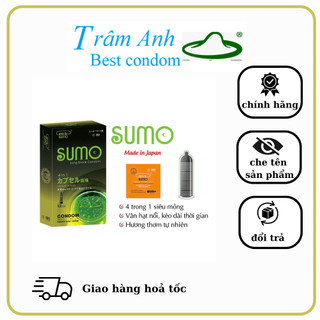  Bao cao su Nhật Bản Sumo 4 trong 1 siêu mỏng gai vân hạt nổi kéo dài thời gian hương thơm tự nhiên hộp 12 chiếc. 