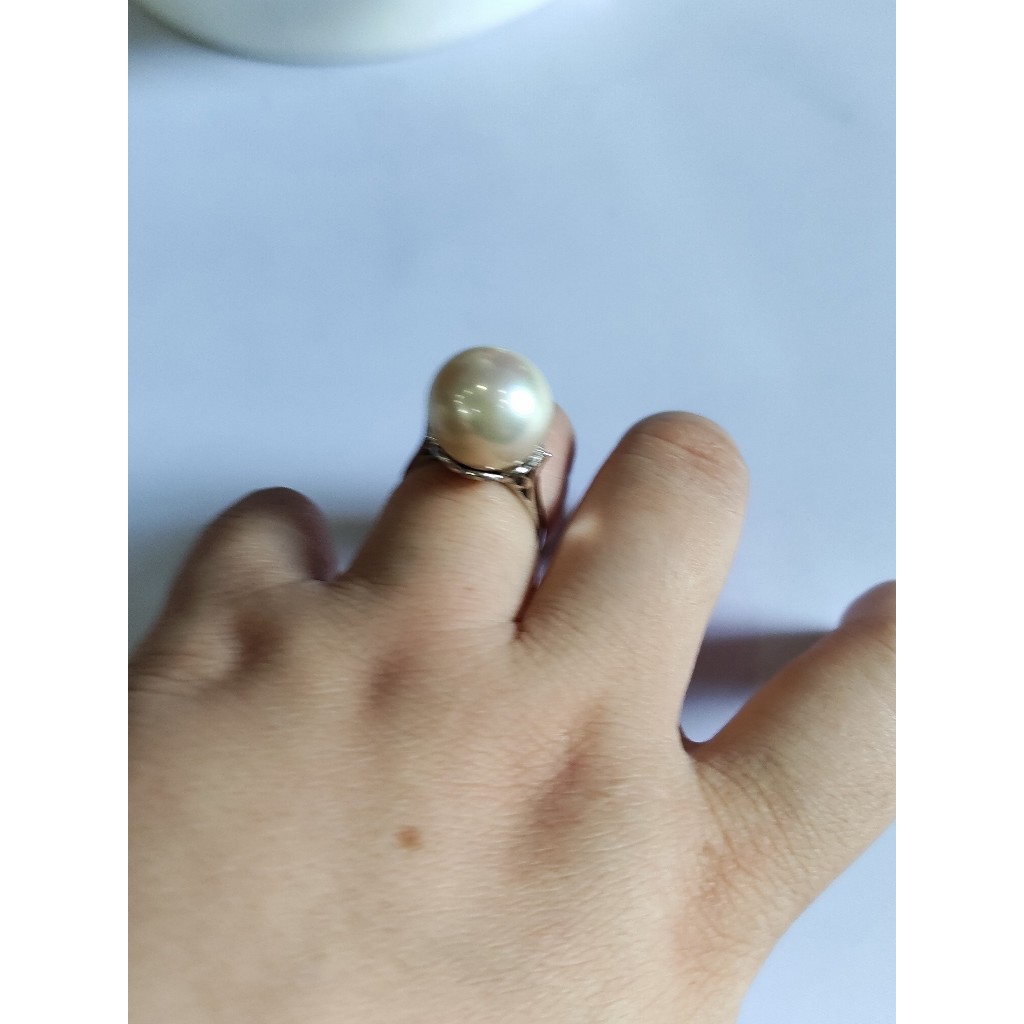 Nhẫn bạc 925 viên trai đá 14 li ni tay 17 mm hàng trong kiện đấu Nhật