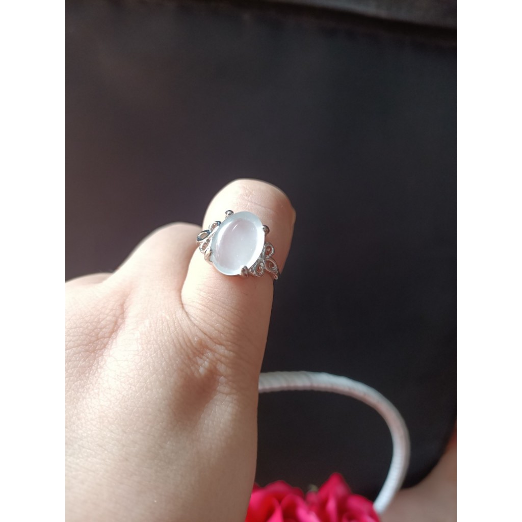 Nhẫn đá bạch ngọc ni tay 18.5 mm hàng trong kiện đấu Nhật