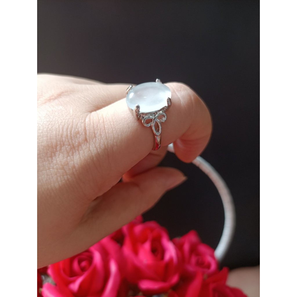 Nhẫn đá bạch ngọc ni tay 18.5 mm hàng trong kiện đấu Nhật