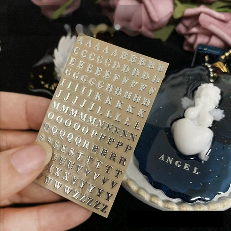 Sticker dán móng tay chữ cái ABCD và bảng số thứ tự kim loại màu Vàng & Bạc