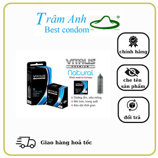 Bao cao su Đức Vitalis natural, dưỡng ẩm, siêu mỏng, bôi trơn trong suốt, kéo dài thời gian, hộp 12 chiếc.