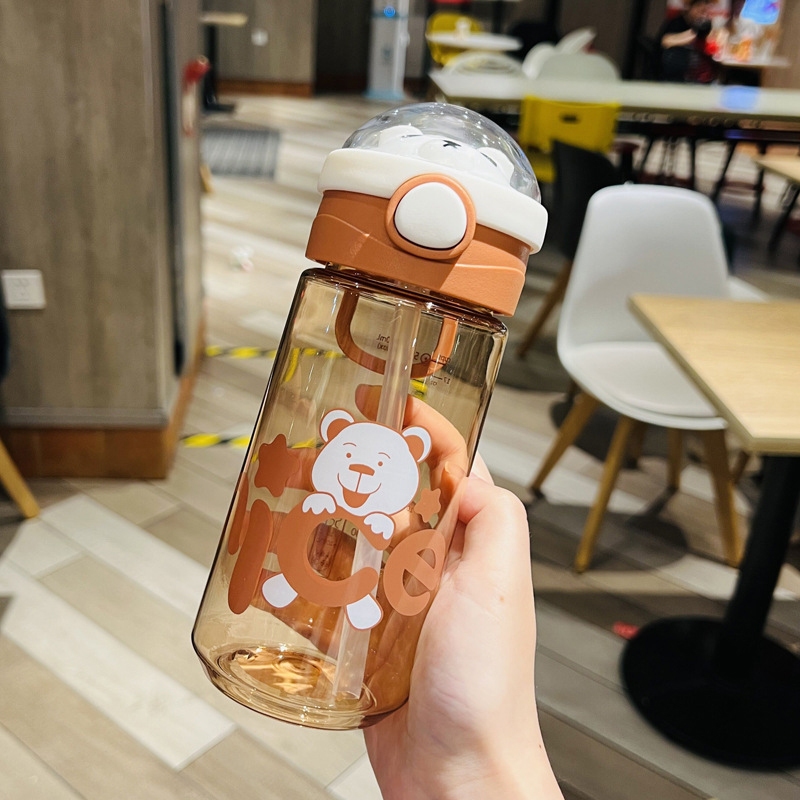 Bình nước hình gấu XBD 650ml, có quai xách, nắp bấm, bình nước cho bé, bình nước nhựa, bình nước thể thao XBD-6027