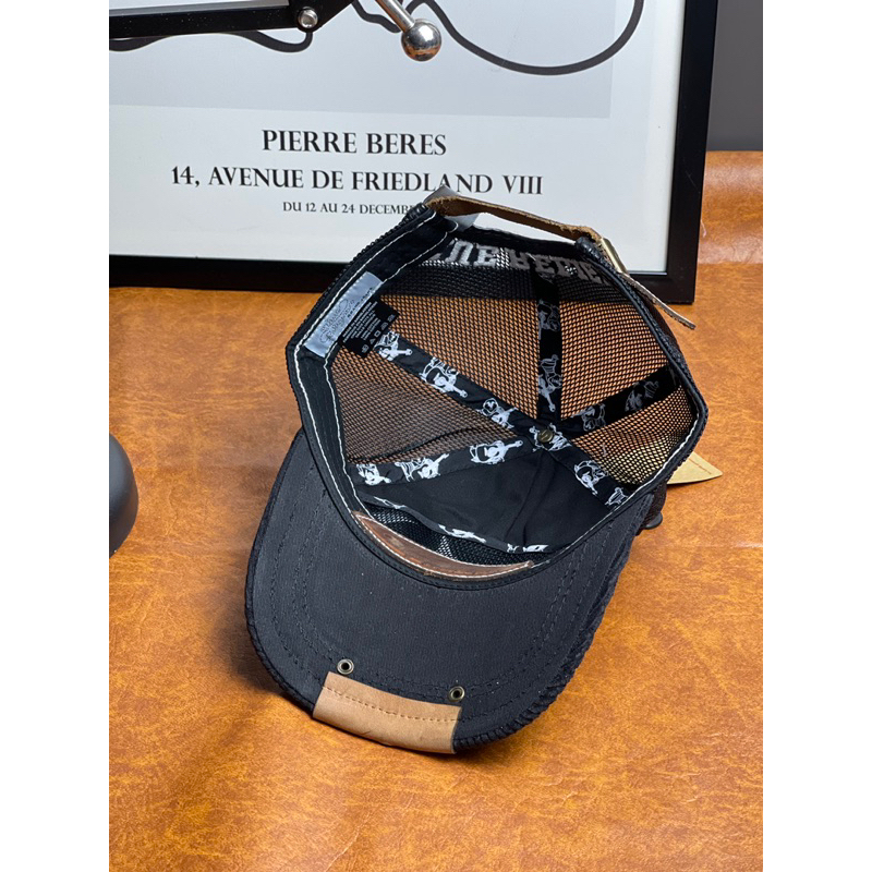 Nón kết / nón lưỡi trai ông địa True Religion nút đồng chất kaki nhung tăm khoá da cao cấp