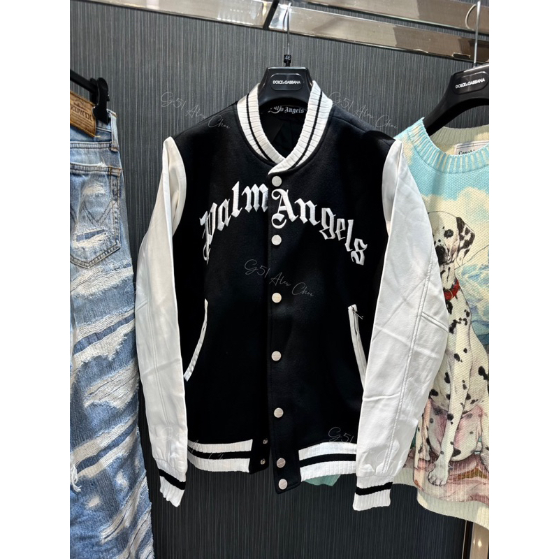 Áo khoác Bomber - Palm Angels - Teddy ống tay da new2023
