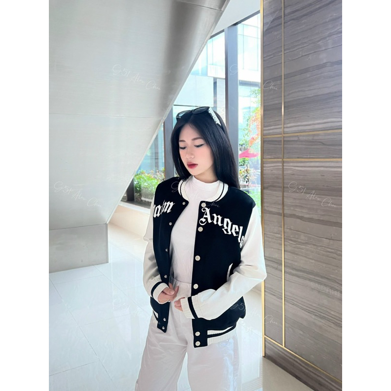 Áo khoác Bomber - Palm Angels - Teddy ống tay da new2023