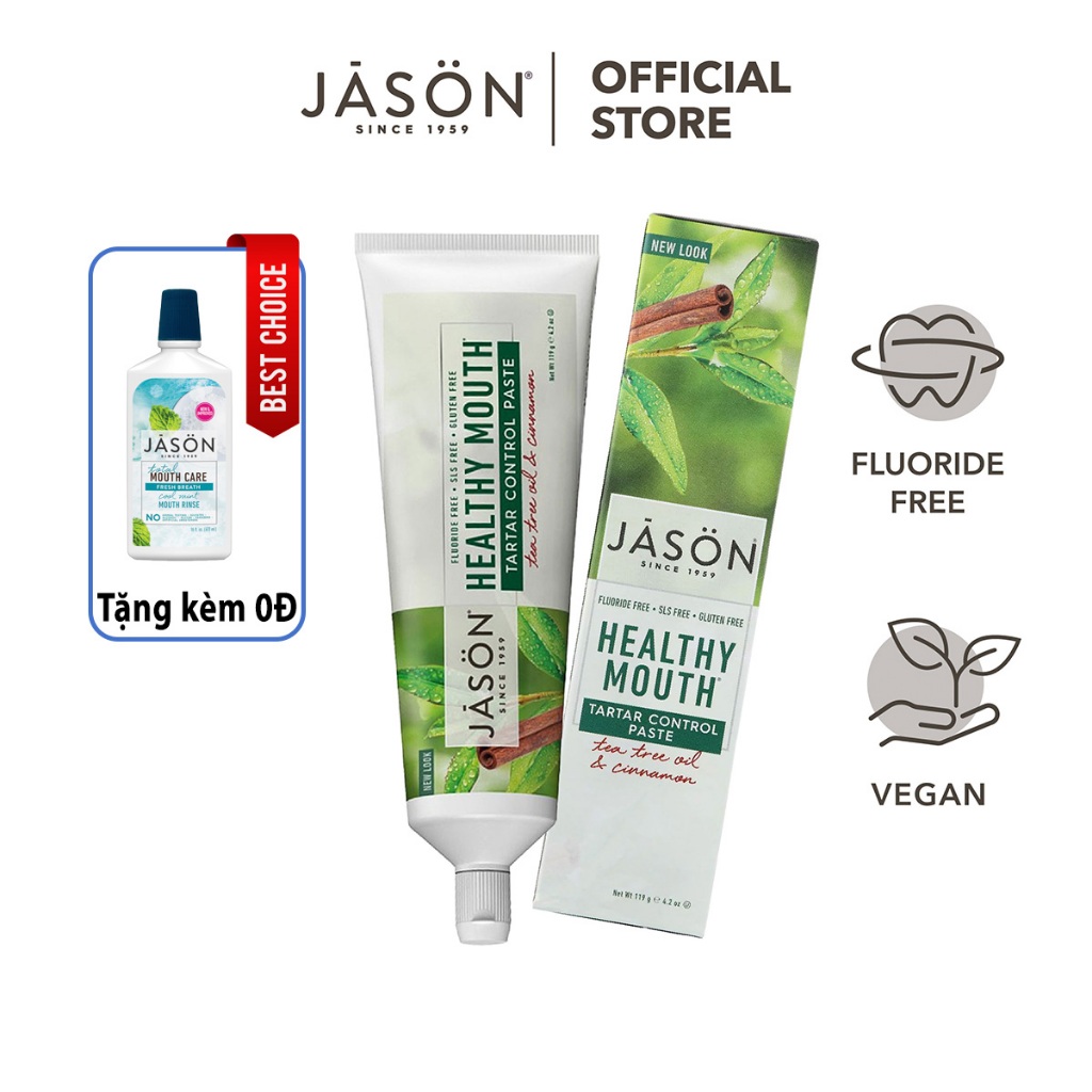 Kem đánh răng chống mảng bám JASON HEALTHY MOUTH TARTAR CONTROL TOOTHPASTE TEA TREE OIL & CINNAMON 119g