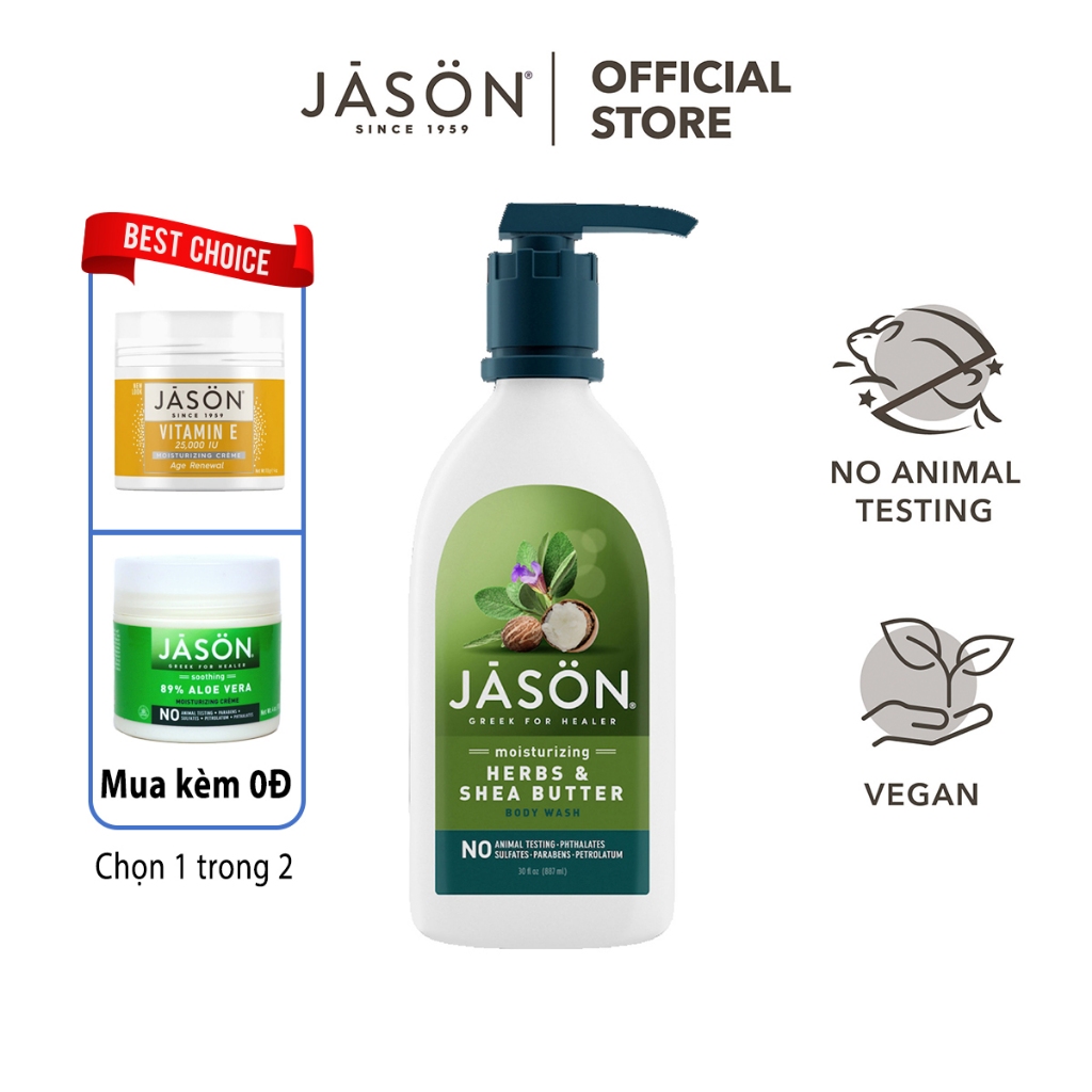 Sữa tắm dưỡng thể thảo dược & bơ hạt mỡ JASON MOISTURIZING HERBS & SHEA BUTTER BODY WASH