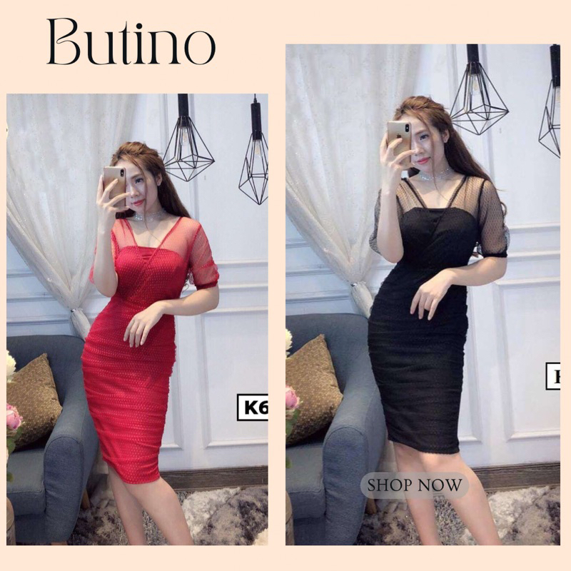 Đầm K6 Đỏ - Váy body K6 Đỏ phối ren hàng thiết kế cao cấp BUTINO SHOP