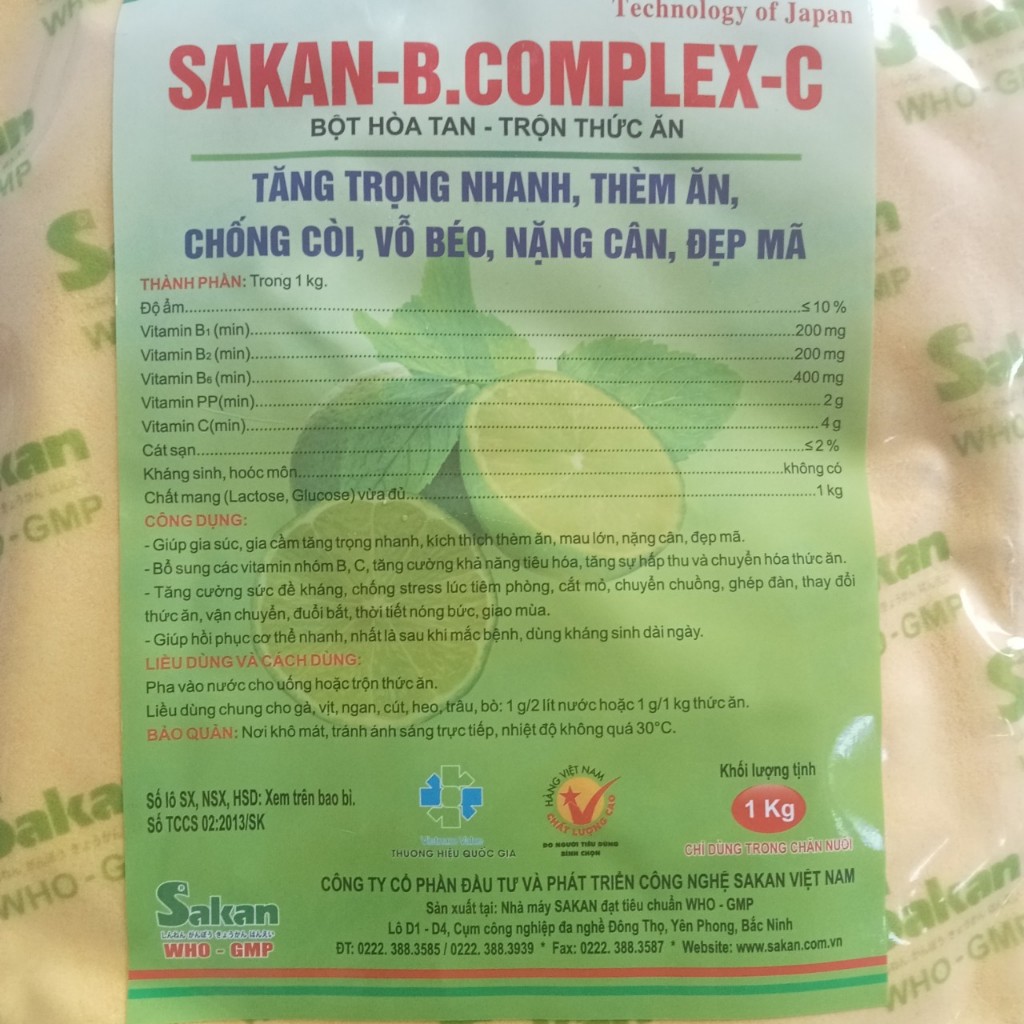 B.Complex C Tăng đề kháng, chống stress, giúp thèm ăn gói 1kg chứa 5 gói x200g
