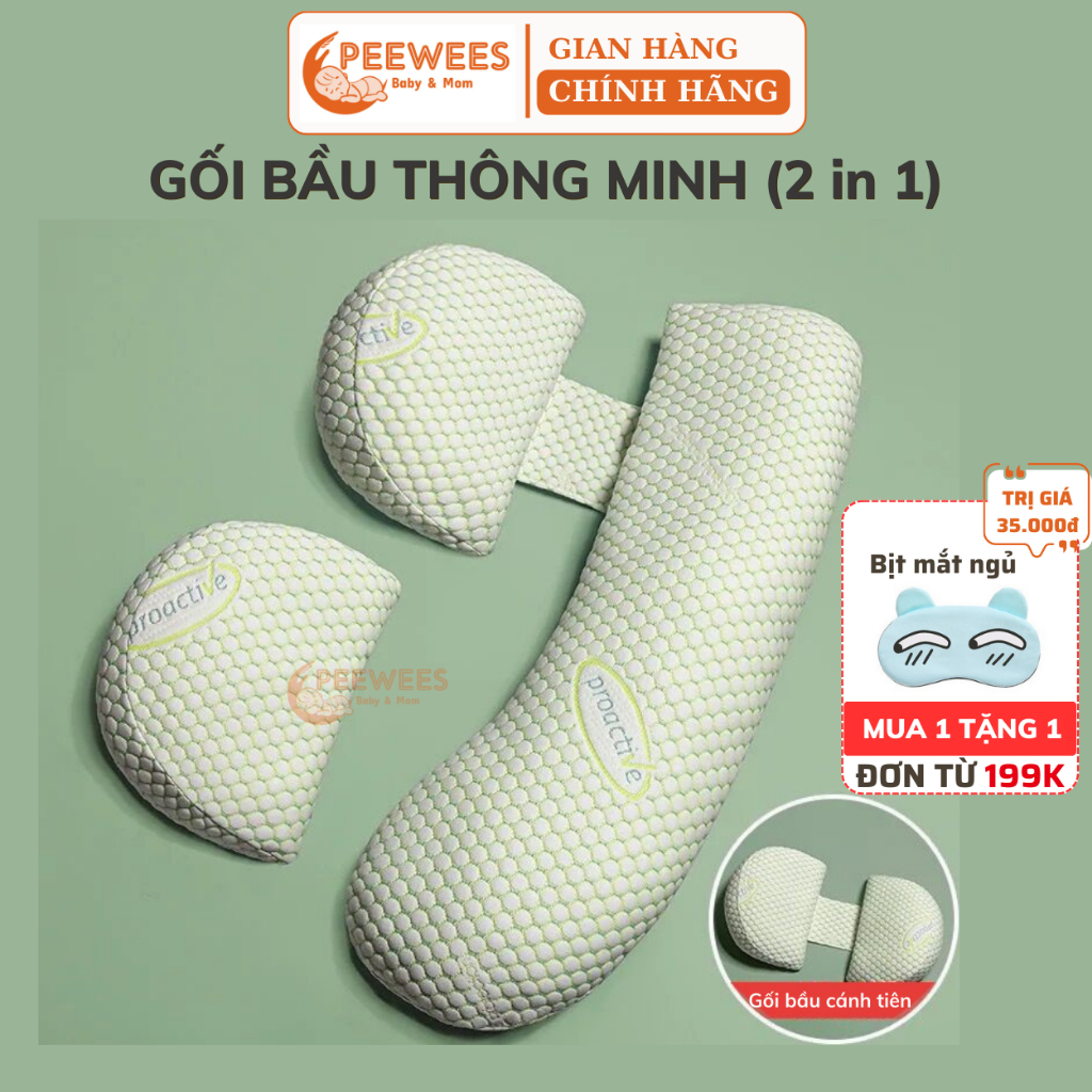 Gối Ôm Bà Bầu Cao Cấp 2 Trong 1 PEEWEES Thiết Kế Thông Minh, Giảm Tối Đa Đau Lưng, Nâng Đỡ Bụng Giúp Mẹ Bầu Ngủ Ngon