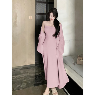 Set váy len quây dáng dài YIMI kèm áo khoác len dáng dài tiểu thư