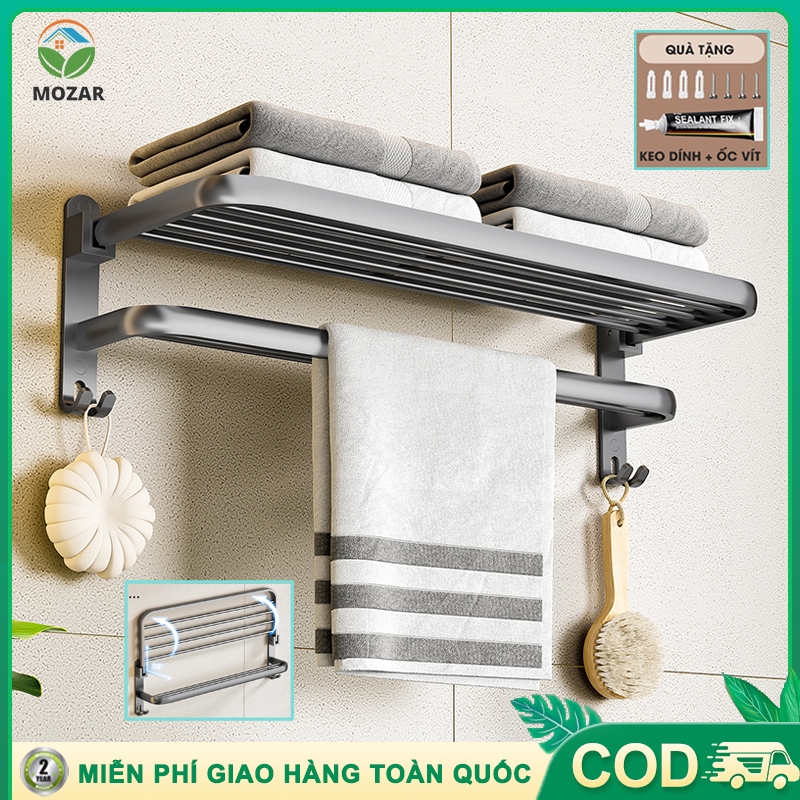 Kệ Nhà Tắm Giá Treo Đồ Nhà Tắm Nhà Nhôm Hàng Không Đa Năng Gắn Tường，Không cần khoan，Có thể gập lại