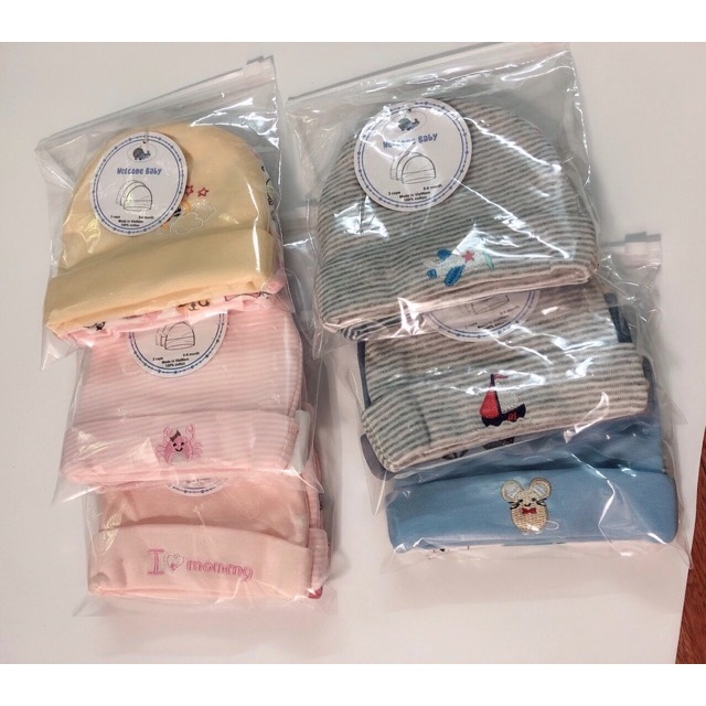 Mũ sơ sinh cho bé nón trẻ em set 3 hãng kids chất cotton mềm mát