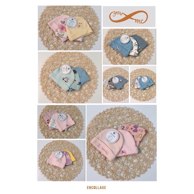 Mũ sơ sinh cho bé nón trẻ em set 3 hãng kids chất cotton mềm mát
