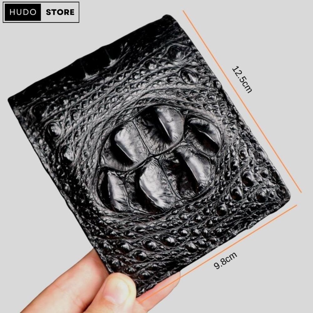 Ví da Cá Sấu HUDO 1 mặt - Ví da nam VN1PG vân gù màu đen kết hợp da bò mặt trong cao cấp