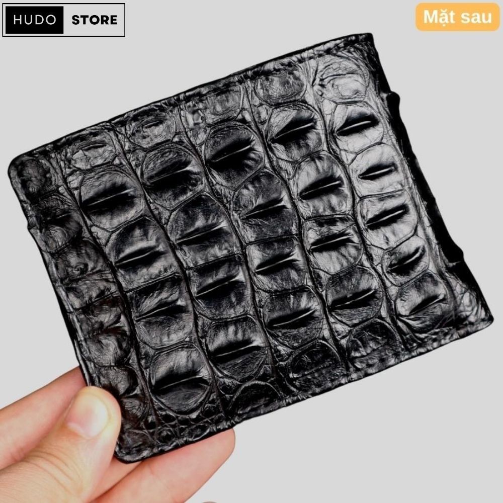 Ví da Cá Sấu HUDO 1 mặt - Ví da nam VN1PG vân gù màu đen kết hợp da bò mặt trong cao cấp