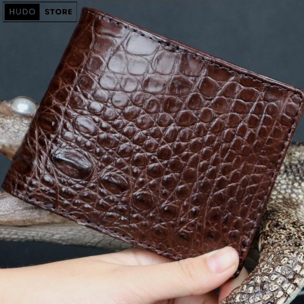 Ví da Cá Sấu HUDO 1 mặt - Ví da nam VN1PB vân bụng màu nâu kết hợp lớp trong da bò cao cấp
