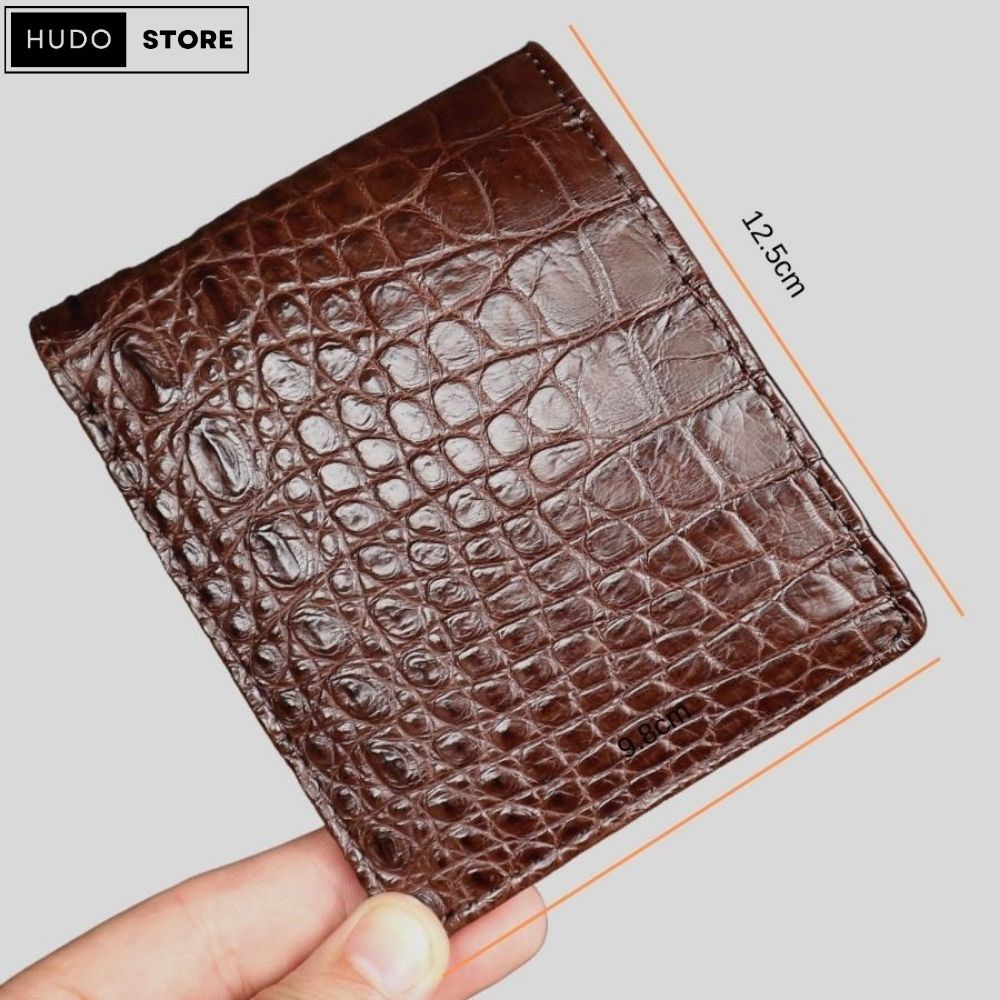 Ví da Cá Sấu HUDO 1 mặt - Ví da nam VN1PB vân bụng màu nâu kết hợp lớp trong da bò cao cấp