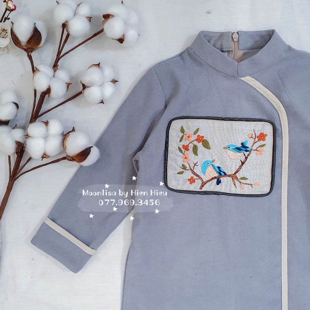 Áo Dài Bé Trai Thêu Tay Họa Tiết Chim Cho Bé Sản Xuất Trực Tiếp MOONLISA