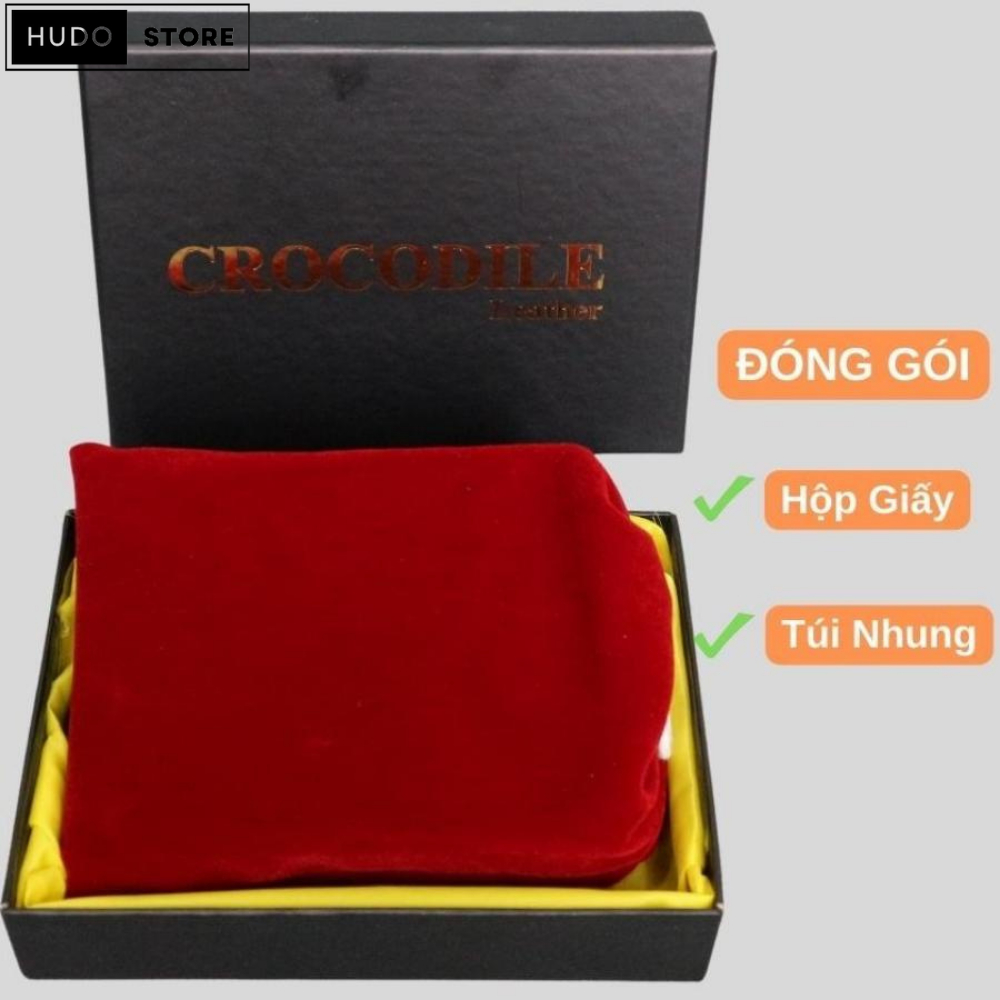 Ví ngang da Cá Sấu HUDO 1 mặt - Ví da nam VN1PB vân bụng màu đen kết hợp da bò mặt trong cao cấp