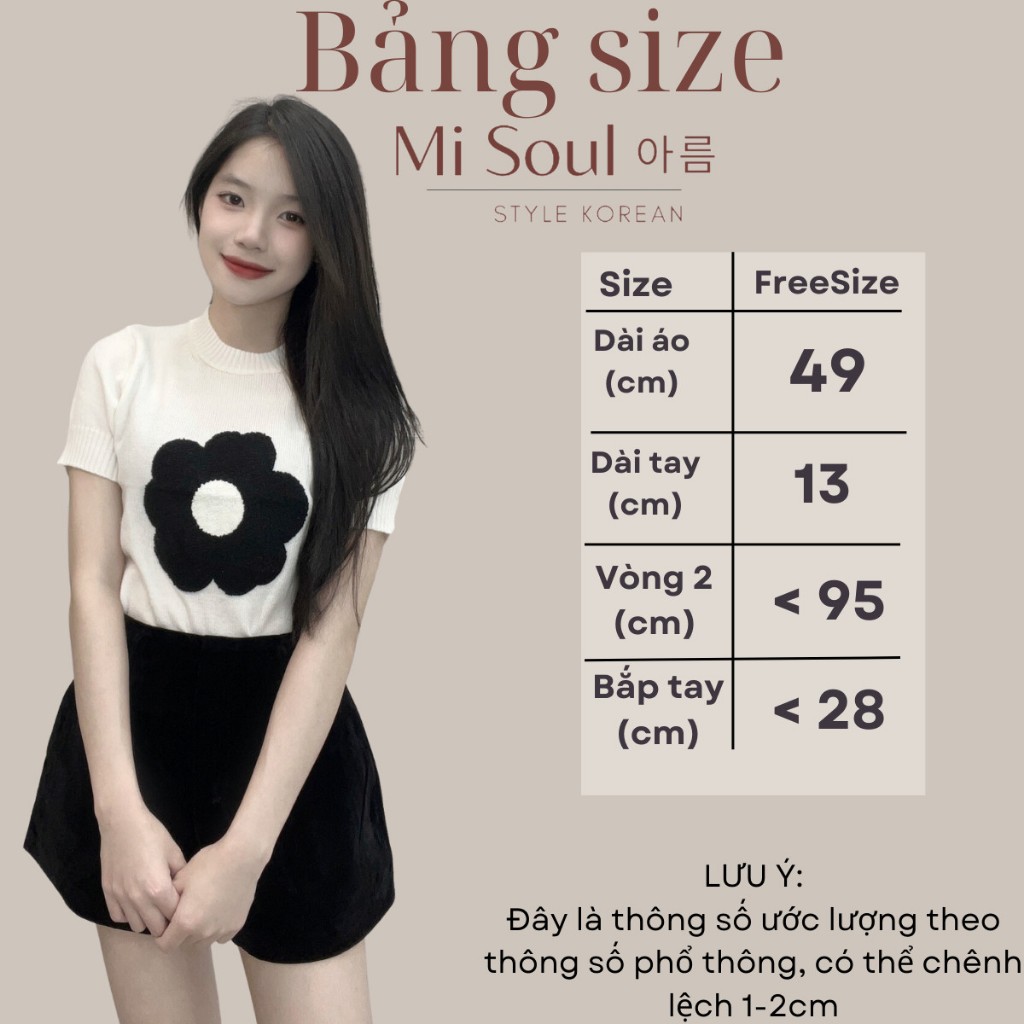 Áo Len Cộc Tay Nữ Thêu Họa Tiết Bông Hoa FreeSize MiSoul, Áo Len Cổ Tròn Cộc Tay Nữ Cao Cấp  FreeSize MiSoul 224