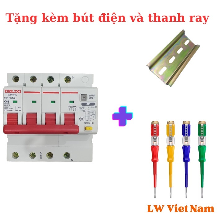 Aptomat chống giật 3 pha 4 cực chất lượng cao chính hãng DELIXI dạng đế cài - RCBO DELIXI dòng 4P tót nhất