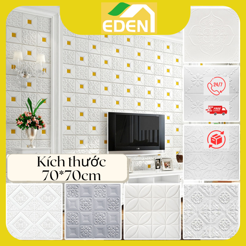 Xốp dán tường 3D Eden Hoa Văn Tim kích thước 70x70cm dày 3mm siêu tiện lợi có sẵn keo ,cách âm ,chịu Nhiệt ,Chống nước