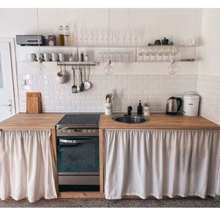 (DÁN TƯỜNG/KHỔ 70*NG45CM - CAO 70CM *NG95CM) Rèm dán trang trí bếp, tủ kệ, Rèm che bằng vải canvas dày dặn