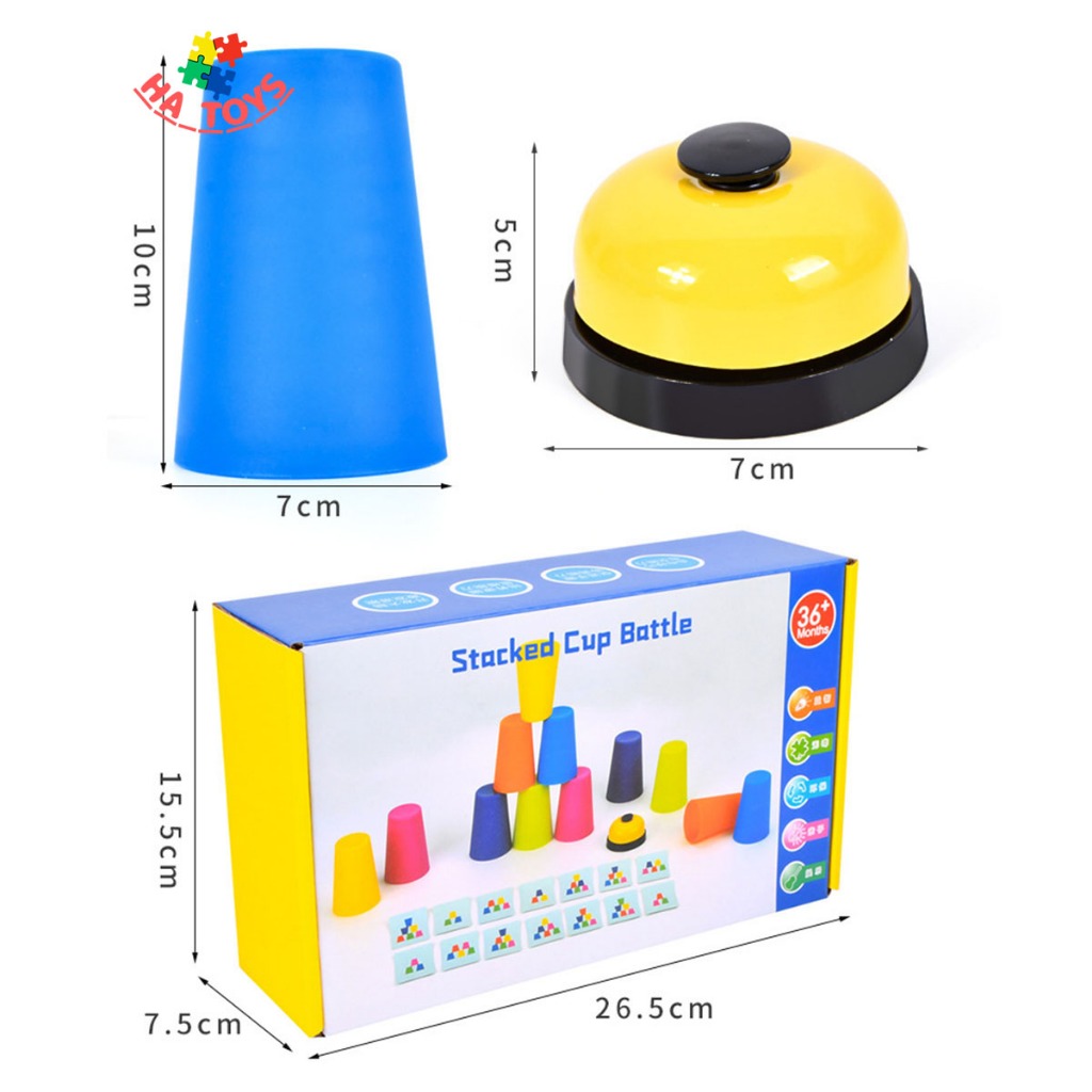 Trò chơi tương tác xếp hình cốc theo thẻ sắc màu HT1011, đồ chơi thông minh rèn khả năng quan sát và thao tác của tay