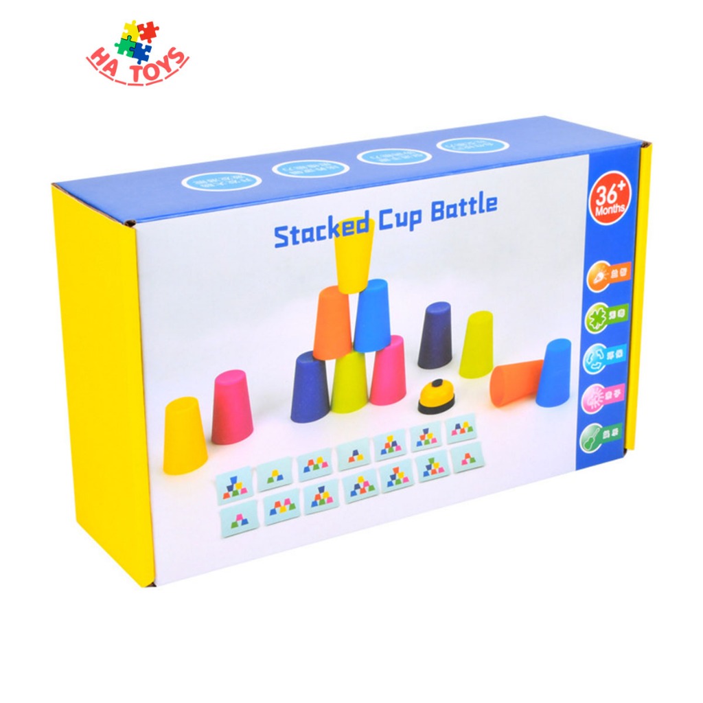 Trò chơi tương tác xếp hình cốc theo thẻ sắc màu HT1011, đồ chơi thông minh rèn khả năng quan sát và thao tác của tay