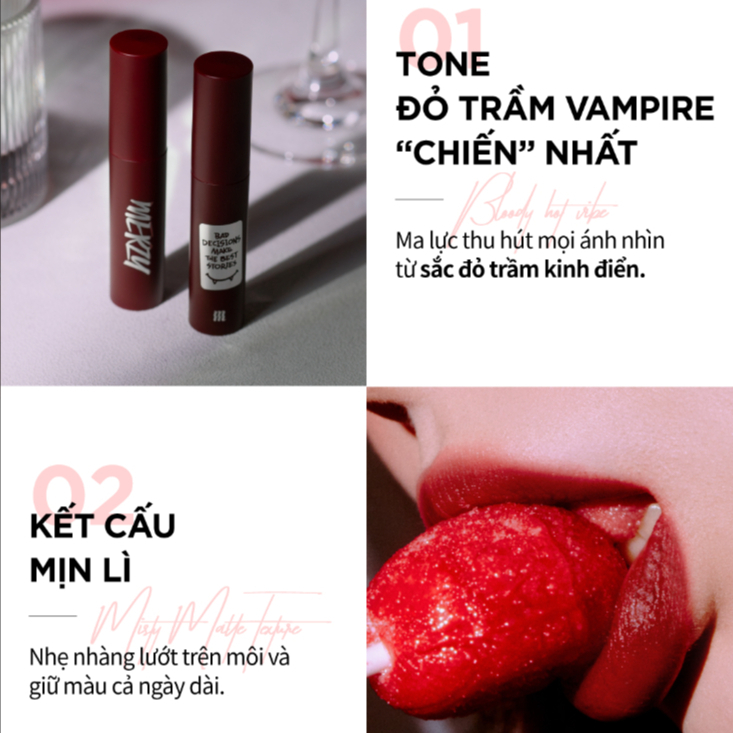 [NEW] [M13 VỎ ĐỎ RED] Son Kem Lì Bền Màu, Lâu Trôi Hàn Quốc Merzy Mellow Tint 4g