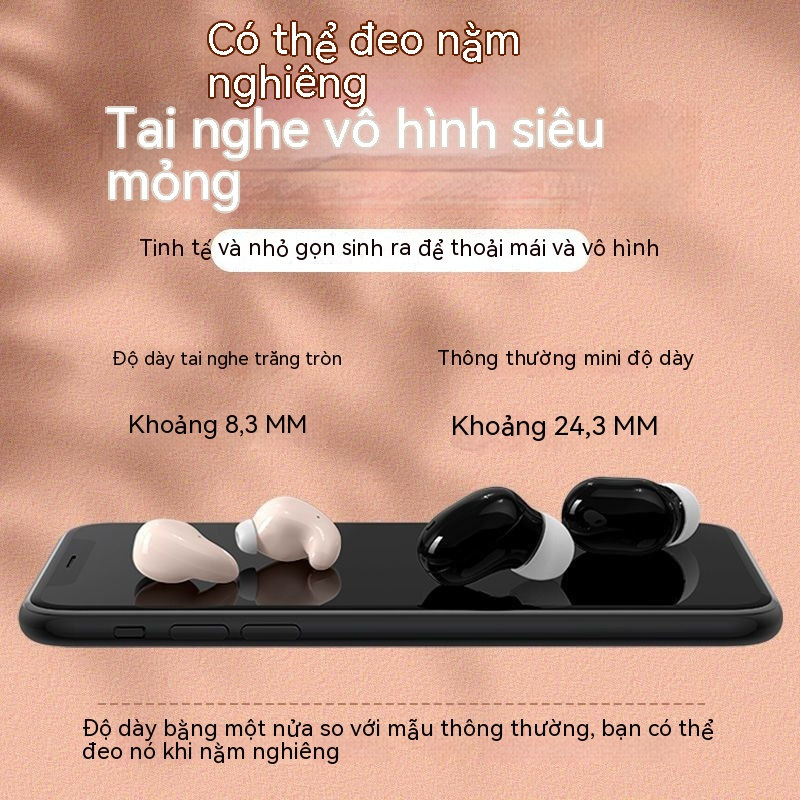 Tai Nghe Bluetooth Vô Hình Siêu Mỏng Hai Tai Mini Siêu Nhỏ Siêu Dài Dùng Cho Apple Android