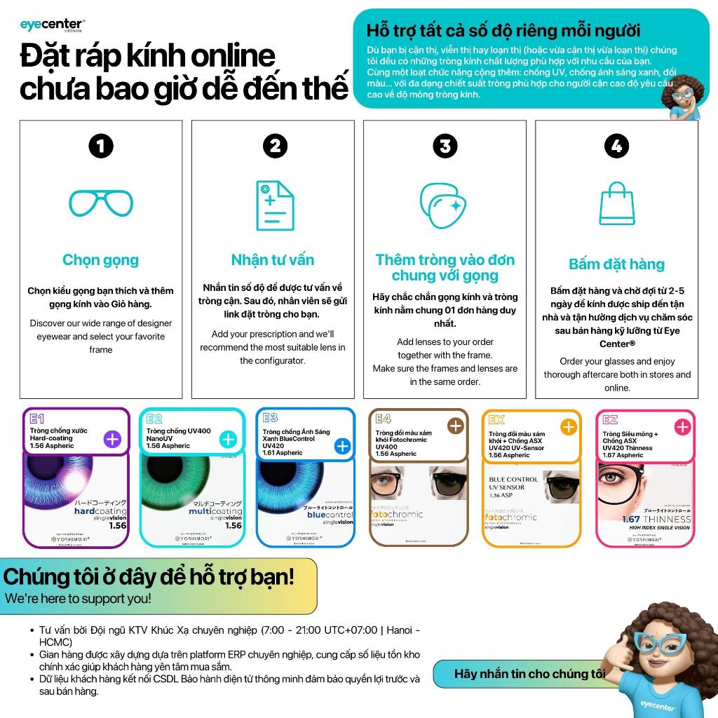 Kính mát nam nữ chính hãng nhiều màu EYECENTER S47S nhiều màu nhập khẩu by Eye Center Vietnam