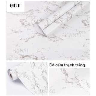 Cuộn 10m giấy dán tường mã decal dán giả đá cẩm thạch màu trắng