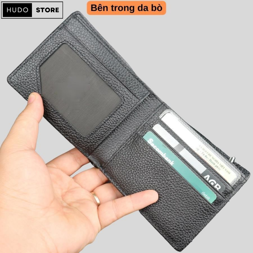 Ví da Cá Sấu HUDO 1 mặt - Ví da nam VN1PG vân gù màu đen kết hợp da bò mặt trong cao cấp