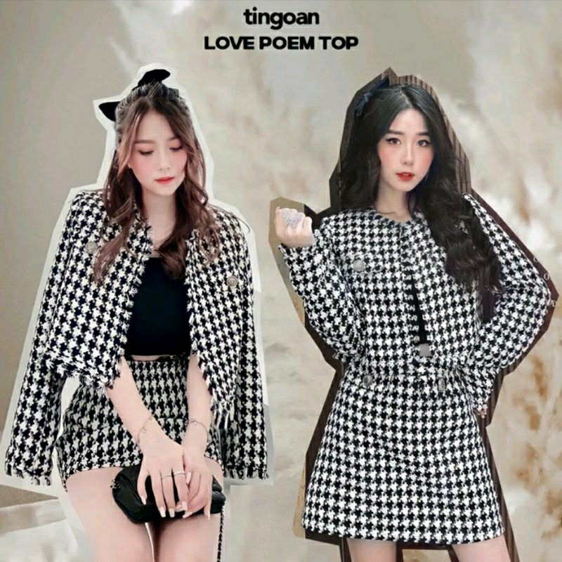 Áo khoác tweed croptop caro Love Poem Jacket Tingoan