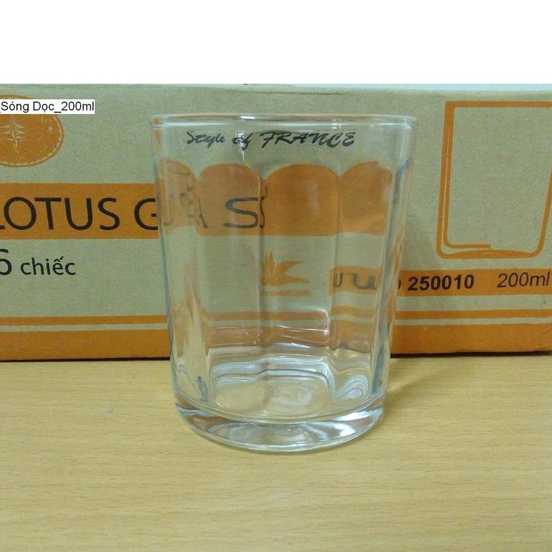 Cốc thủy tinh sọc 200ml bộ 6 cái Lotus Glass dùng làm cốc cafe, cốc uống nước, cốc trà đá