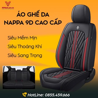 Bộ 5 Áo Ghế Da Nappa 9D Form Sư Tử Cao Cấp Màu Đen Viền Đỏ - Bảo Hành 2 Năm