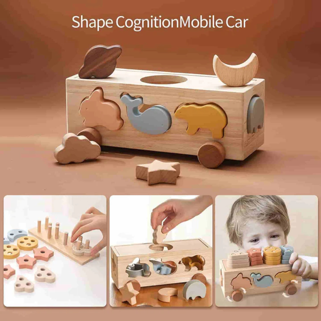 Đồ Chơi Xe Phân Loại Khối Gỗ 3 Trong 1 Neo Town - Đồ Chơi Phát Triển Kỹ Năng Montessori