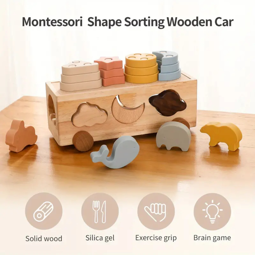 Đồ Chơi Xe Phân Loại Khối Gỗ 3 Trong 1 Neo Town - Đồ Chơi Phát Triển Kỹ Năng Montessori