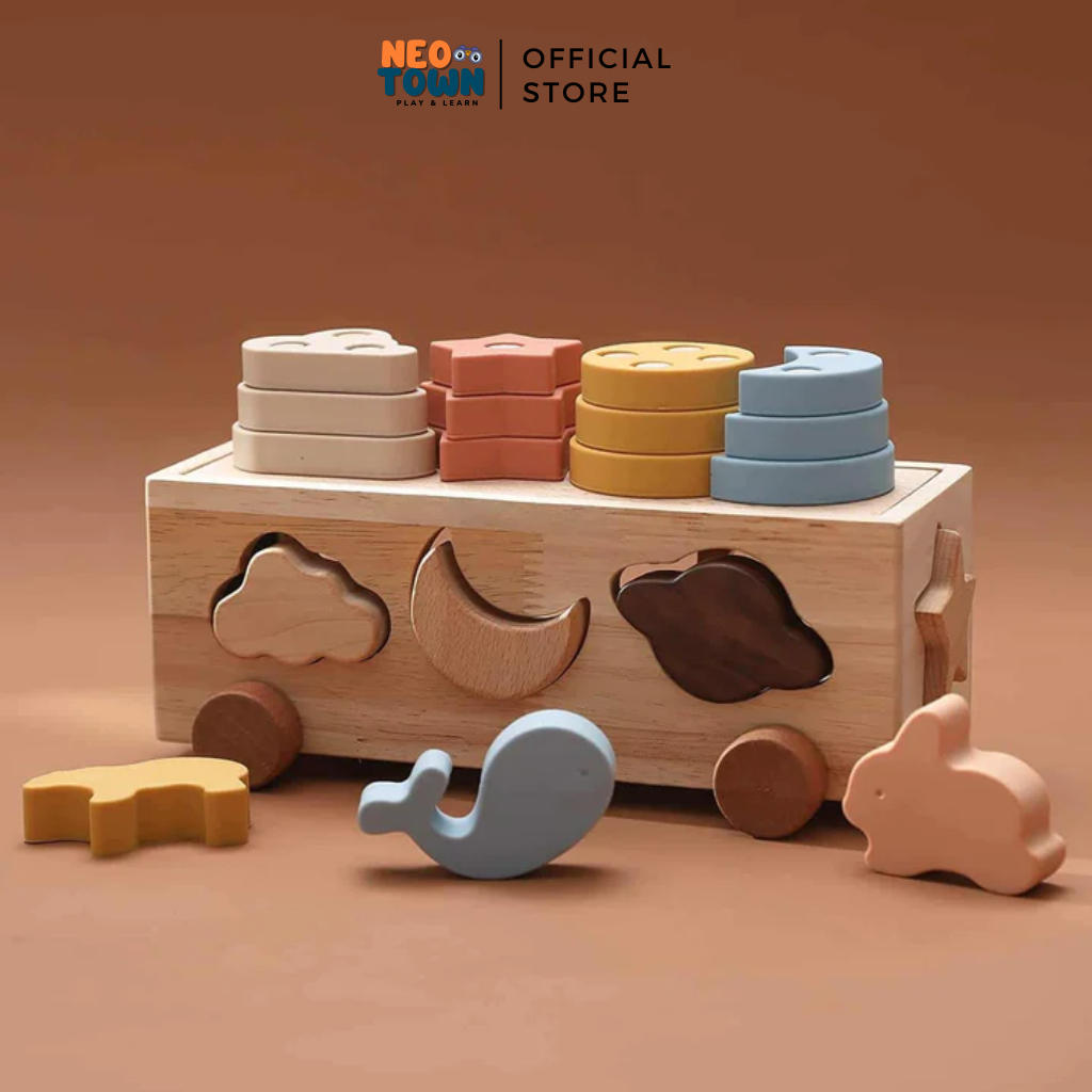 Đồ Chơi Xe Phân Loại Khối Gỗ 3 Trong 1 Neo Town - Đồ Chơi Phát Triển Kỹ Năng Montessori
