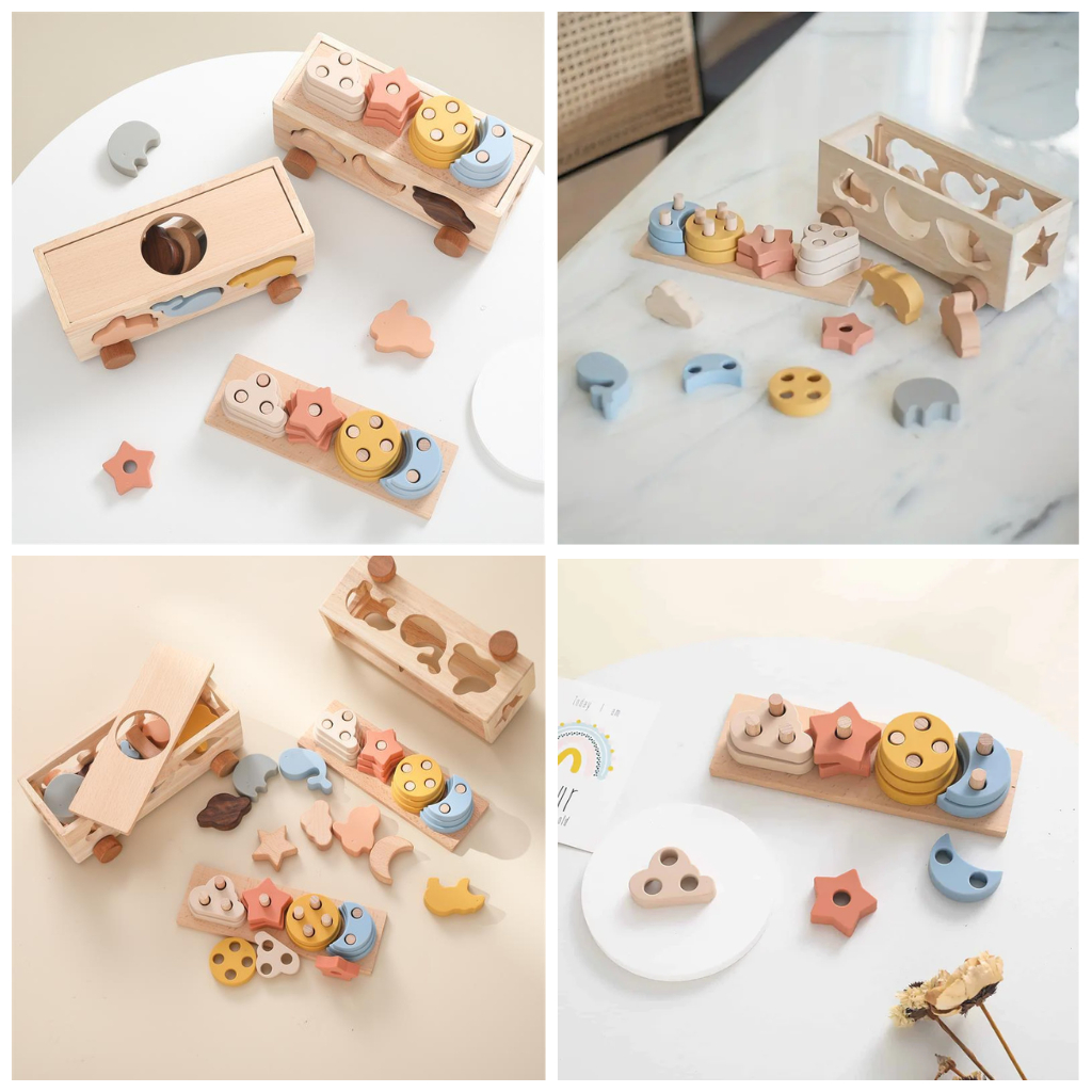 Đồ Chơi Xe Phân Loại Khối Gỗ 3 Trong 1 Neo Town - Đồ Chơi Phát Triển Kỹ Năng Montessori