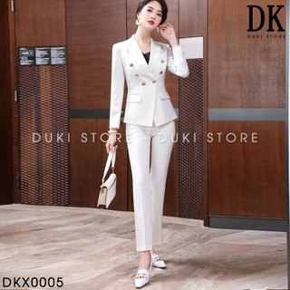 Bộ vest nữ màu trắng cao cấp dkx0005- duki store