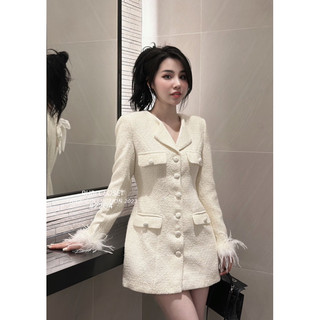 VÁY DẠ CỔ VEST TAY PHA LÔNG CAO CẤP - linh hoàng