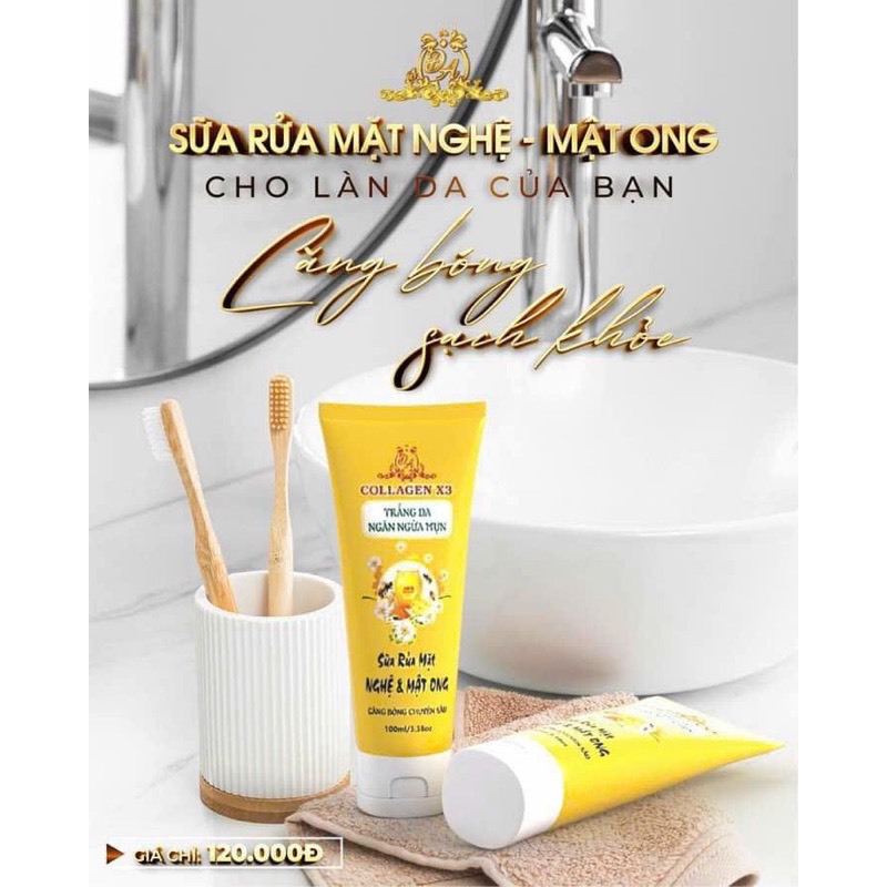 Sữa Rửa Mặt Nghệ Mật Ong Collagen X3 Mỹ Phẩm Đông Anh Chĩnh Hãng 100ml - Ngừa Mụn - Se Khít Lỗ Chân Lông - Sạch Da