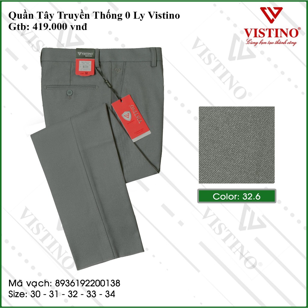 Quần Tây Nam Form Suông 0Ly Classic Vistino Vải Cao Cấp Trơn Màu 419