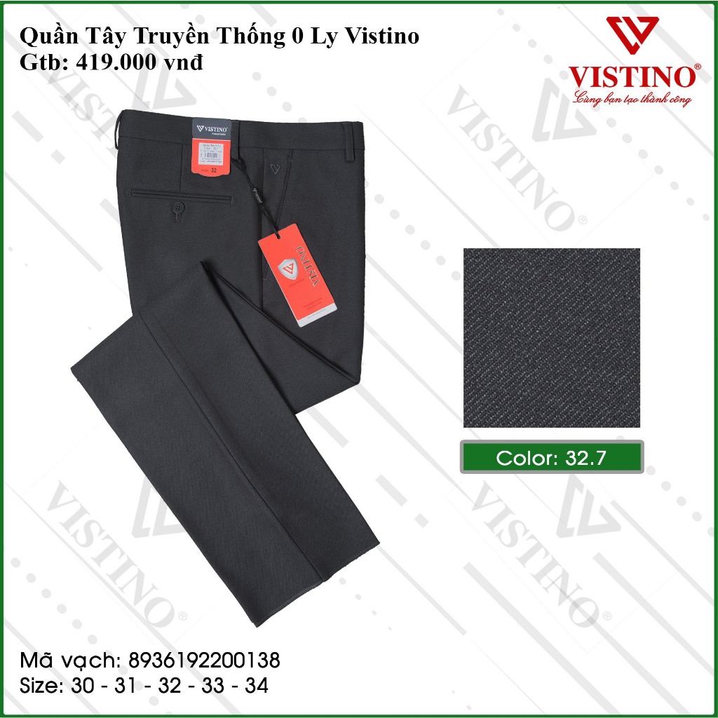 Quần Tây Nam Form Suông 0Ly Classic Vistino Vải Cao Cấp Trơn Màu 419